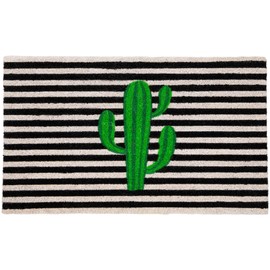 Northlight Green Cactus Striped Coir Outdoor Doormat 18" x 30"