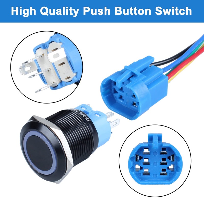 DMWD 2Pcs 22mm Momentary Metal Push Button Switch 12V-24V 1NO