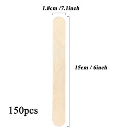 Pack of 150 wooden sticks, wooden mouth spatulas, various wooden spatulas waxing, disposable cosmetic spatulas for hair removal, with round, cleanly cut edges, also ideal for crafts, 1.8 cm x 15 cm