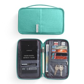 LapangZi Passport Holder Family, RFID Passport Holder Women Man for Trave Document Holder， Waterproof Passport Holders Bag for Cards, Boarding Pass, ID, Money, Tickets with Zipper (②Green-Blue, X)