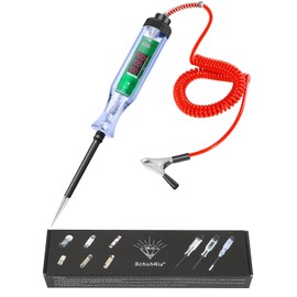 Test Light Automotive,Circuit Tester 3-48V DC Digital LCD Display,Prolong Spring Cable, for Sedan,SUV,RV,Truck,Lawn Mower,Power Tool(Round Shape, Red, Voltage Display)