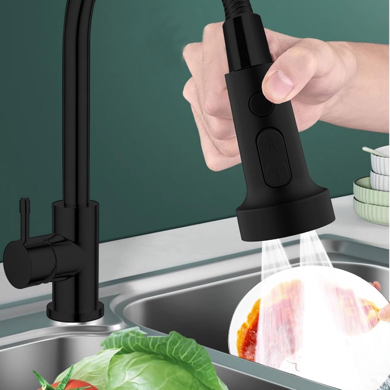 Black Tap Attachment with Hose, Swivelling Aerators for Taps, Kitchen