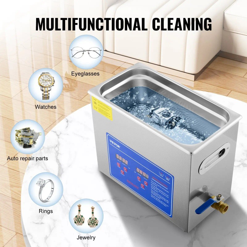 6L Commercial Ultrasonic Cleaner 40kHz Digital Timer Heater Stainless Steel