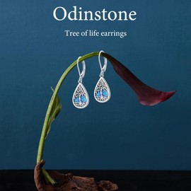 Tree of Life Earrings for Women Girls, Sterling Silver Teardrop Blue Opal Earrings Hypoallergenic Dangle Drop Earrings Jewelry Gifts for Women