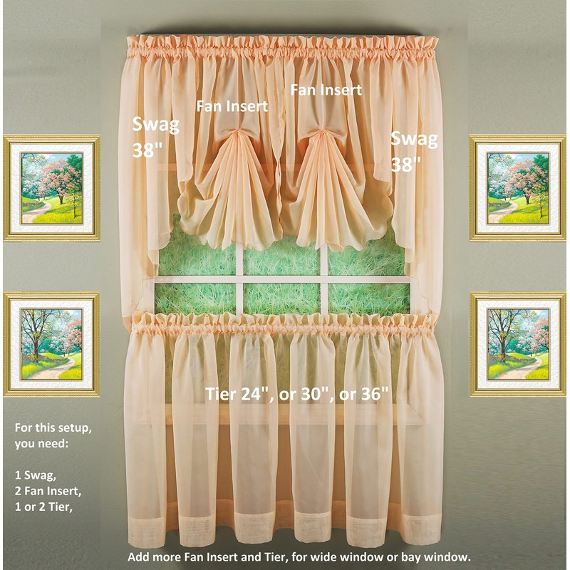 Today's Curtain Emelia Original Voile Tier Pair 36", Peach, 60"W
