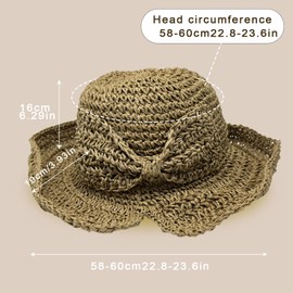 FUIPVGI Straw Hat with Bow, Straw Summer Hat with Large Sun Shade, Sun Hat Women's Foldable, Wide Brim Beach Hat, Summer Visor for Travel, Holiday, Decoration, Outdoor Activities (Khaki), khaki, Unit