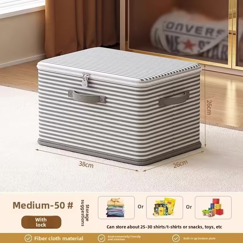 Foldable Storage Box with Lid - Durable Beige Checkered Organizer