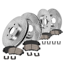 Callahan Front and Rear Brake Kit For 2015 2016 VW Golf Drilled and Slotted Brake Rotors and Ceramic Brake Pads