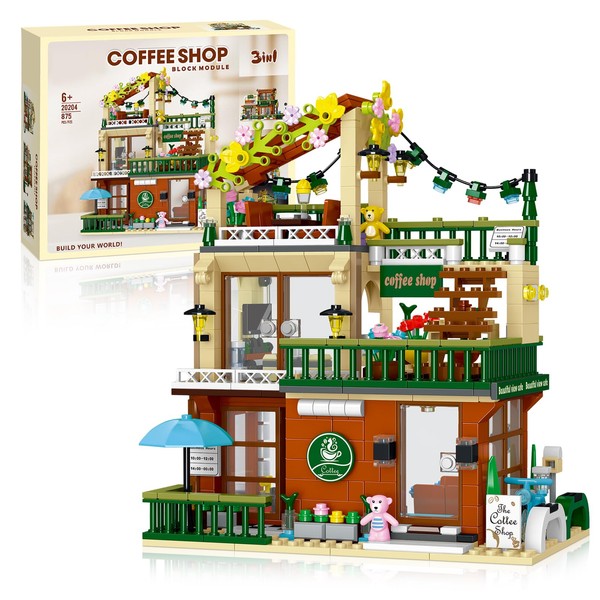 TENYEAH 3in1 City Kaffee Haus Bausteine, 875 Stüke Straßenansicht Café