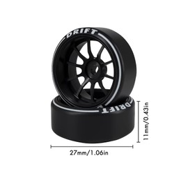 Abendor 10 Spoke Rc Drift Wheels & Tires for 1/24 1/28 Wltoys, [2N+2W] 4 Pcs Aluminum Alloy Rims with Rc Drift Car Tires for 1/24 1/28 Mini-Q HGD1 HGV1 Upgrade Parts (Black with Logo Tires)