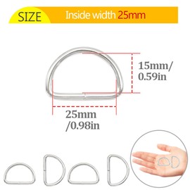 Hocansen Metal D Ring Buckle 1.5/2/2.5/3.2/3.8 cm Webbing Buckle Silver Half Rings Belt Adjuster for Backpack, Bags and Pet Collar, silver