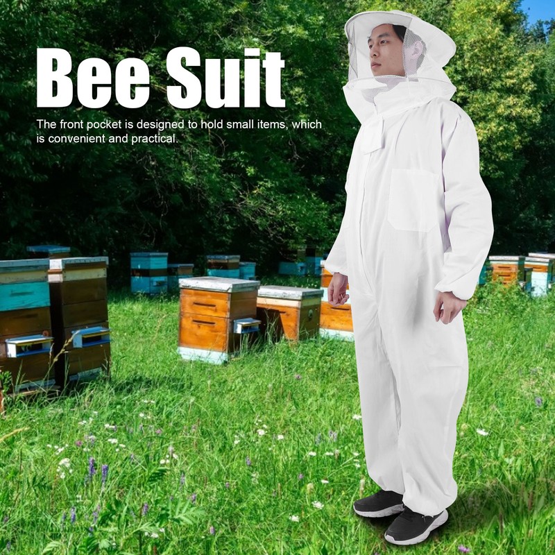 OnePiece Beekeeping Suit Protective Clothes with Dual Zippers Beekeeping Supplies