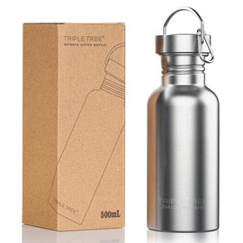 TRIPLE TREE 17 OZ Uninsulated Single Walled Stainless Steel Sports Water Bottle 18/8 Food Grade for Cyclists, Runners, Hikers, Beach Goers, Picnics, Camping - BPA Free