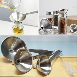 Temuduo Mini Stainless Steel Funnels,Small Metal Funnel Ktchen for Filling Bottles or containers,4 pcs Kitchen Funnel Set for Transferring Liquid Oils Powder Dishwasher Safe (Long Handle)