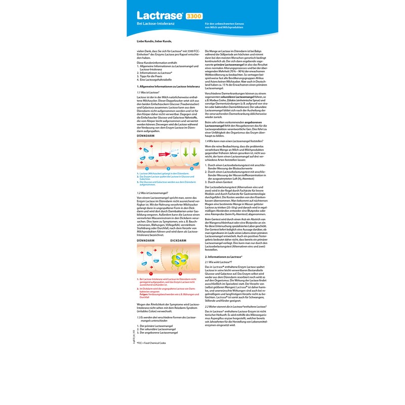 pro natura Lactrase 3300 – 100 Lactase Kapseln bei Lactose-Intoleranz,