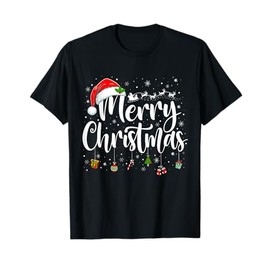 Merry Christmas Lights Santa Hat Xmas Family Matching Pajama T-Shirt