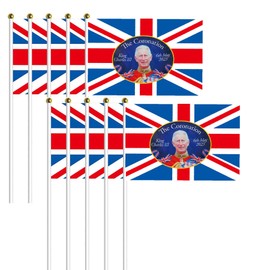 10Pcs Small Union Jack Flags on Sticks for King Charles III Union Jack Coronation Souvenir Flag,Handheld Mini Flag UK Great Britain Flag King Flag Decoration for Coronation Street Parties,Royal Events