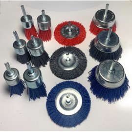 Signi 12 Pack Nylon Bristle Filament Abrasive Brush Drill Wheel and Cup Brush Set with 1/4 Inch Shank, Surface prep Remove Rust/Corrosion/Paint (3" Wheel, Straight Shank)