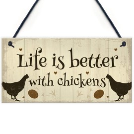 RED OCEAN Life Is Better Funny Chicken Sign For Hen House Chicken House Garden Sign