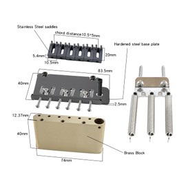 OVSAL 10.5mm Electric Guitar Bridge Vacuum Black 2 Point tremolo bridge Brass Block Stainless Steel Saddles Plate Electric Guitar Bridge 6 String Start Stratocaster