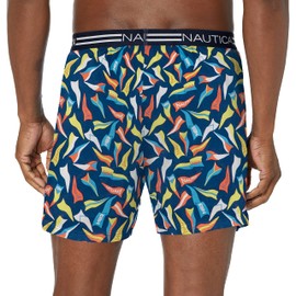Nautica Men's Classic Cotton Loose Knit Boxer, Large Pennants/Estate Blue, Small