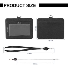 PU Leather Retractable Badge Holder with Clear ID Window & 2 Storage Compartments - Double-Sided Horizontal ID Card Holder with Neck Lanyard, 23.6inch Reel & Snap Closure for Nurses, Teachers, Black