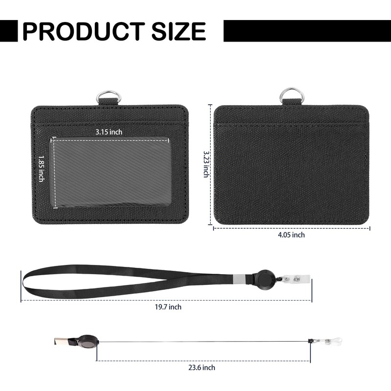 PU Leather Retractable Badge Holder with Clear ID Window &