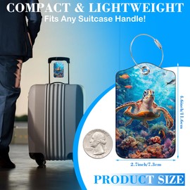 Sea Turtle Luggage Tags for Suitcases Leather Travel Tags for Luggage ID Label with Privacy Cover and Stainless Steel Loop for Men Women Suitcase Backpack, Set of 2