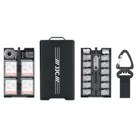 JJC Ultra Slim Metal Memory Card Case Holder Wallet Storage Organizer for 12 Micro MSD TF, 4 SD SDXC SDHC, 2 Nano SIM/NM Cards, with Carabiner, Micro SIM Adapter & Card Removal Tool -Black