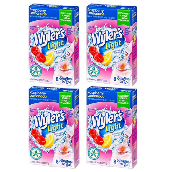 Wyler's Light raspberry-lemonade singles to go, sugar free, 8 packets per box (pack of 4 boxes)