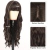 PORSMEER Long Wavy Curly Dark Brown Wig with Fringe for