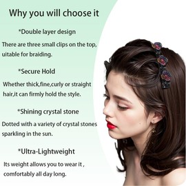 2Pcs 2025 New Sparkling Crystal Stone Braided Hair Clips,Short Duckbill Clips，Short Hair Clips Duckbill Clips，Braided Hair Clip for Ladies and Girls Crystal Stone(colored)