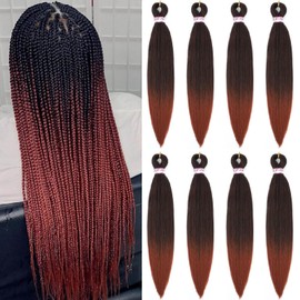 BEFUNNY 8 Packs Pre stretched Braiding Hair,24 Inch Prestretched Braiding Hair Bundles,Two Tone Synthetic Hair For Women Box Braids Crochet Braids, Yaki Straight, Itch Free(24 inches,T1B/350#)