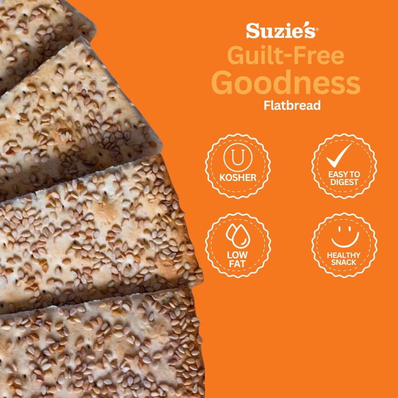 Suzie's Kamut Sesame Flatbread Crackers| Pack of 12 | Low-Fat