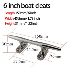 Atom Optics Boat Cleats 4 Inch,5 Inch,6 Inch,8 Inch Marine Grade 316 Stainless Steel Dock Cleats Kayak Rope Cleats Open Base with Fasteners (6 inch-4 Pack)
