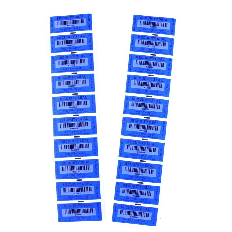 TamperSeals Group - 100 Pcs Blue 25x60mm Non-Transition Barcode Tamper