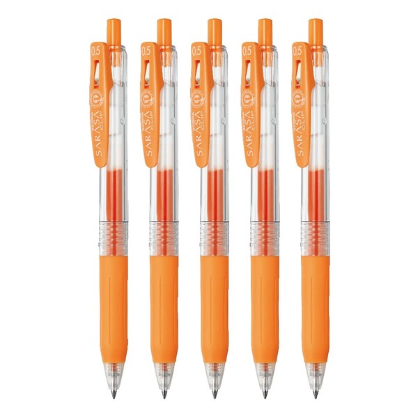 Zebra Gel Ballpoint Pen Sarasa Clip 0.5mm Orange Pack of 5 JJ15-OR-5AZ