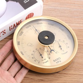 Yardwe Precision Aneroid 3 in 1 Barometer Weather Station Barometer Thermometer Hygrometer for Indoor and Outdoor Use with Stainless Steel Frame (Yellow)