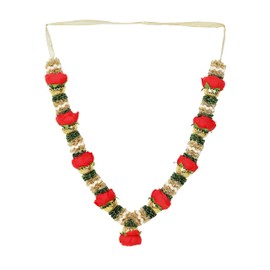 Artificial Mala Rose Flowers Ribbon Garland Haar Small Mala for Idol-Mala for God Statues Accessories Pooja Sringar Articles Ornament for Indian Traditional Festival Decoration (Size:-16")(Red)