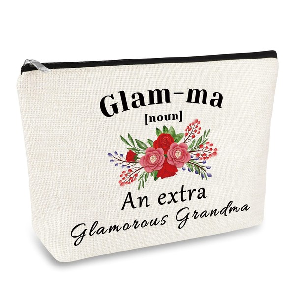 Grandma Gifts Glamma Gift Cosmetic Bag Christmas Mother's Day Birthday Gift for Grandmother Grandma Nana Gift from Granddaughter Grandson Grandchildren Makeup Bag Makeup Pouch Travel Toiletry Bag