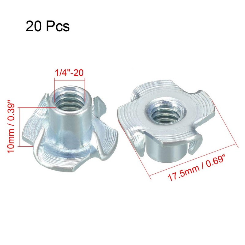 sourcing map 1/4"-20 4 Pronged Tee Nut T-Nut for Table
