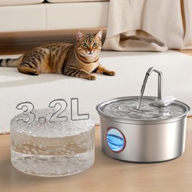 Cat Drinking Fountain - 108oz/3.2L Capacity, Leak-Proof Stainless Steel Base with Visible Water Level, Silent Operation