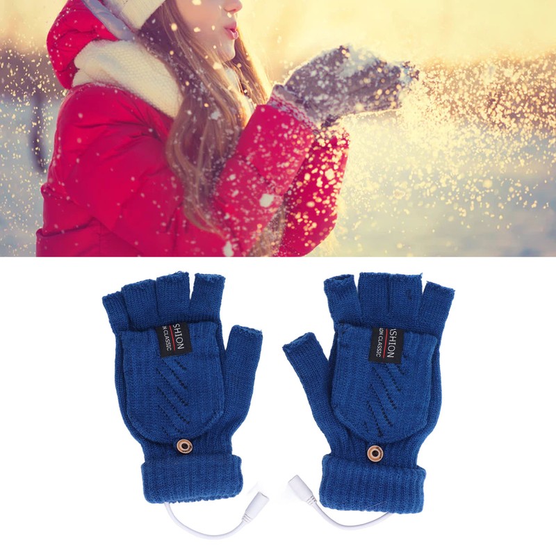 1 Pair USB Heated Gloves Electric Heating Thermal Knitting Gloves