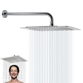 Cabeza de Ducha de Lluvia de Alta Presión, 8“ Regadera para Baño Cuadrado de Acero Inoxidable Con Brazos de Ducha de 30 cm, Ultra Fino Ahorro de Agua Regaderas Fijas para Hogar,Hotel