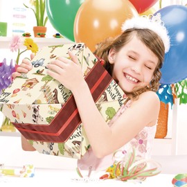 SaringSwoon Farm Birthday Wrapping Paper for Kids Adults - Funny Gift Wrap with Tractors, Animals, Happy Birthday, Balloons, Floral & Tree Design for B-Day, Baby Shower - 40×28 Inches, 4 Sheets