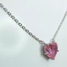 Fashion Jewelry N0246 Dainty Pink Rhinestone Heart Love Shape Mini Pendant Silver Tone Necklace