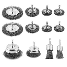 Wire Brush Drill 12-Piece Set, 6 mm Wire Brush, Cordless Screwdriver, with Hexagonal Wire Brush, Steel Brush, Cordless Screwdriver Can Be Used for Rust Removal, Grinding, Polishing and Deburring