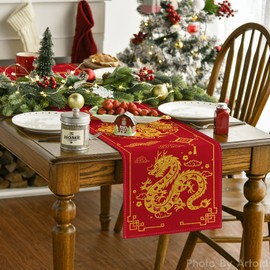 Artoid Mode Dragon Chinese New Year Table Runner, Seasonal Winter Kitchen Table Decoration, Indoor, Holiday, Party Decor, 40 x 140 cm