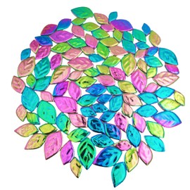 500g Random Iridescent Leaves Ceramic Mosaic Tiles Creative Ceramic Mosaic Pieces in 3 Sizes for DIY Flower Pots Vases Cups Garden Decoration Mosaic Making (Rainbow)