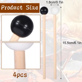 TIESOME 4Pcs Steel Tongue Drum Mallets, Xylophone Mallet Glockenspiel Mallets 6.1in Wooden Rubber Percussion Drumsticks for Bell Stick
